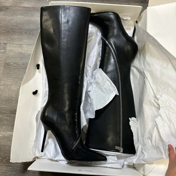 REISS | Hoxton Knee High Boot With Zippers Black Leather Size 39 NEW In Box - Picture 6 of 10